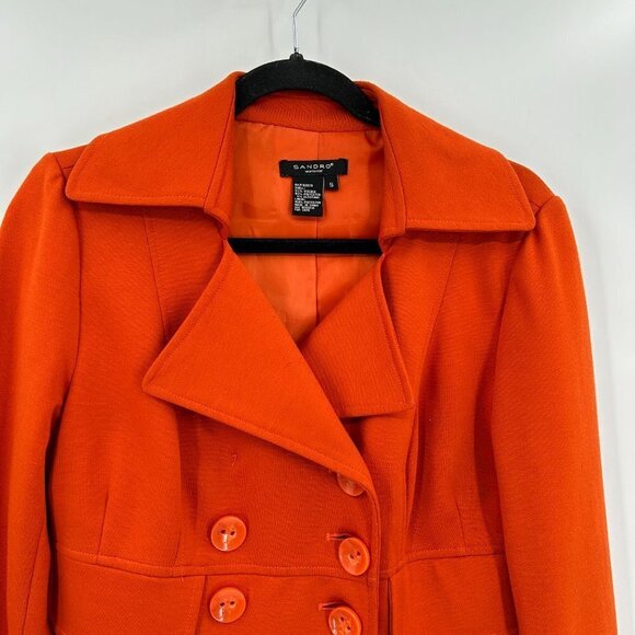 SANDRO Women's Orange Double Breasted Outdoor Spring Fall Peacoat Size Small - Picture 3 of 6